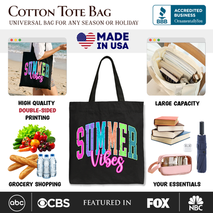 Summer Vibes Neon Varsity Tote Bag, Retro Beach Gift Shopper