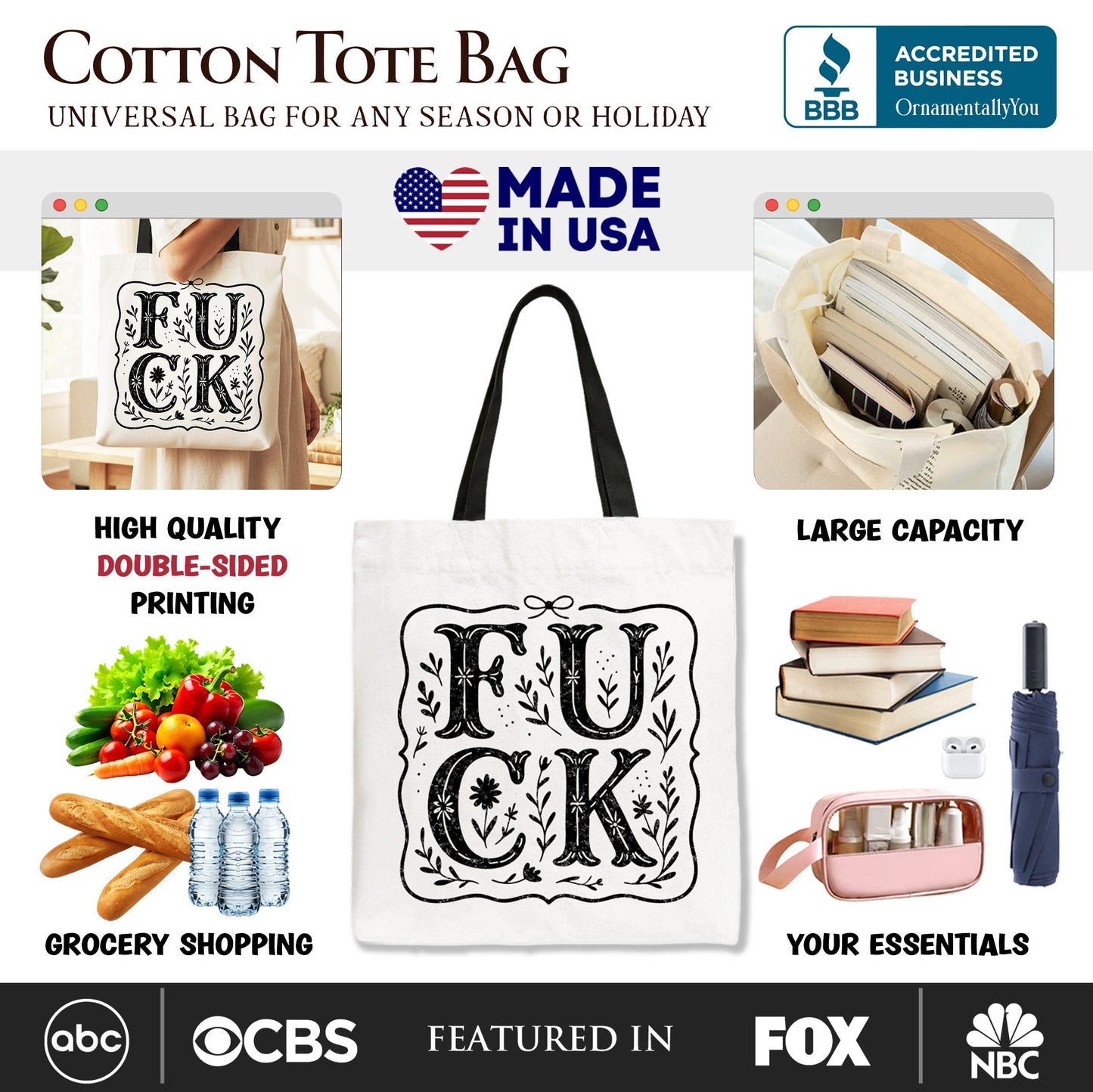 Sweary Wildflower Adult Humor Tote Bag, Western Boho Sassy Gift Shopper