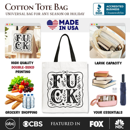 Sweary Wildflower Adult Humor Tote Bag, Western Boho Sassy Gift Shopper