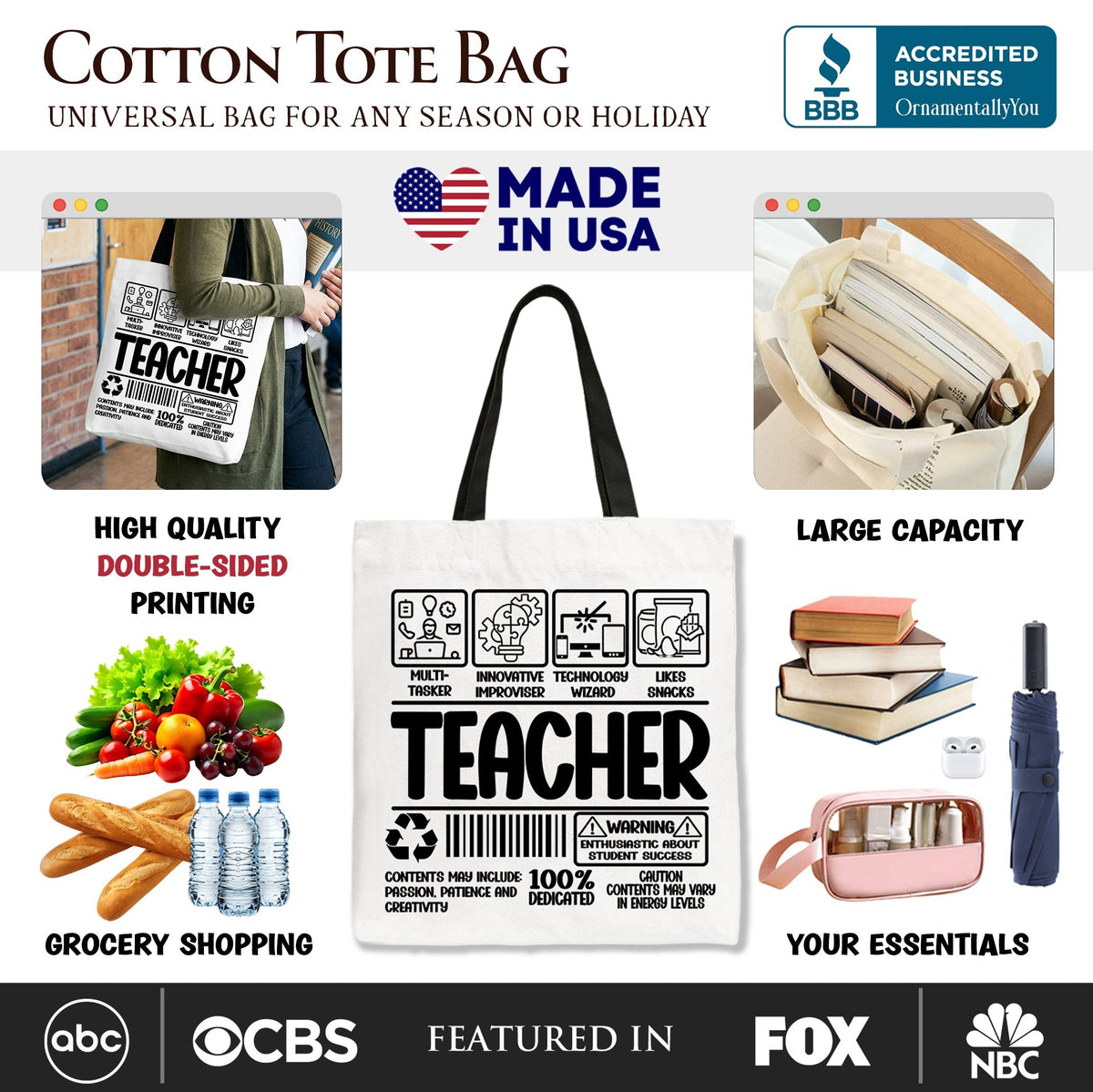 Teacher Label Tote Bag, Funny Barcode Gift Shopper for Dedicated Educators
