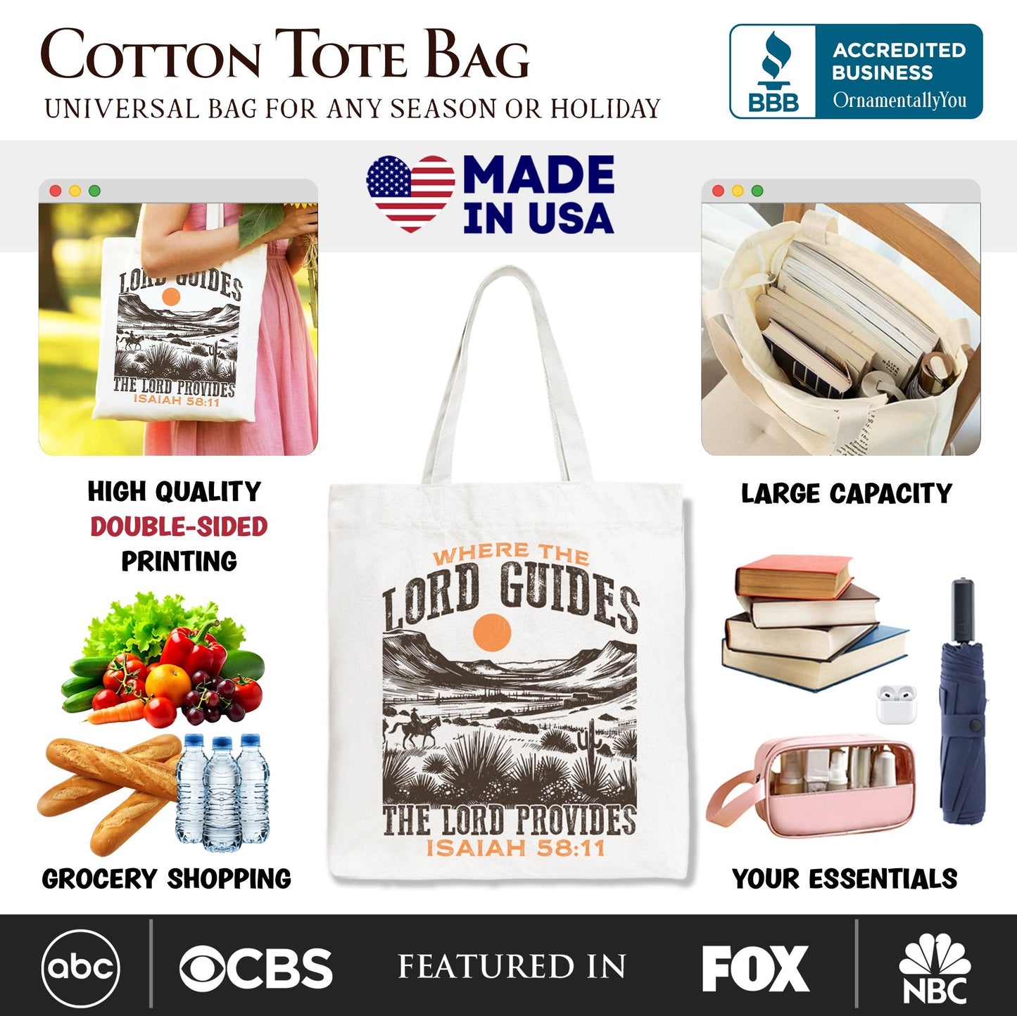 The Lord Provides Christian Tote Bag, Retro Western Desert Worship Gift Shopper