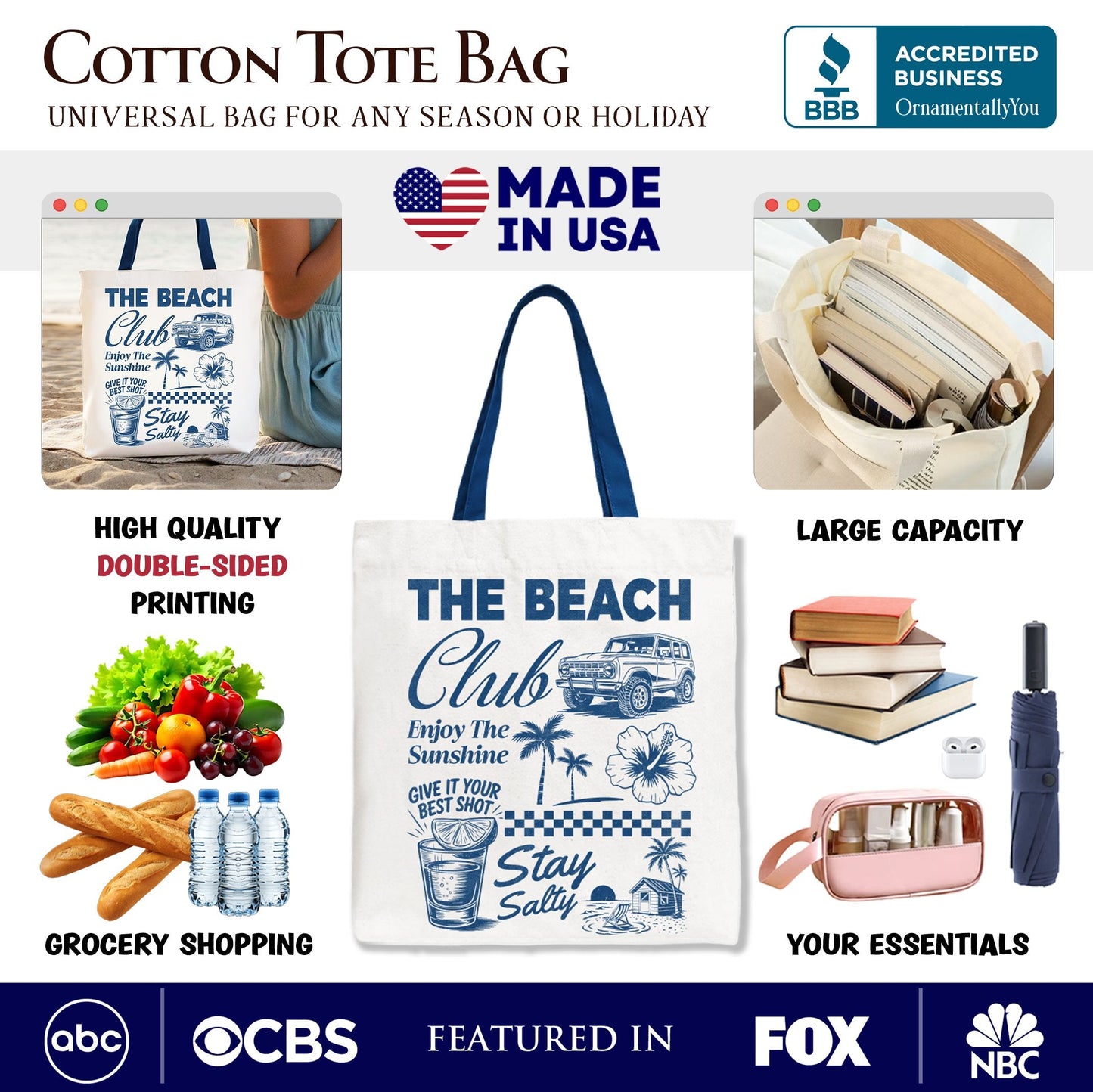Vintage Coastal Summer Vacation Tote Bag, The Beach Club Stay Salty Gift Shopper