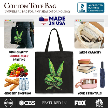 Weed Leaf Peace Sign Tote Bag, Funny 420 Stoner Gift Shopper