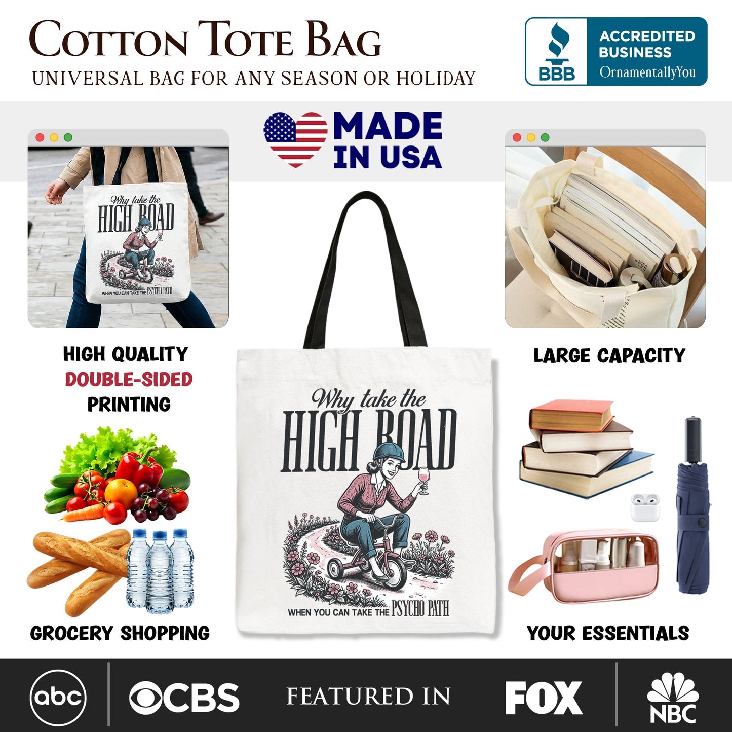 Why Take High Road Mom Tote Bag, Funny Adult Sarcastic Mother Gift Shopper