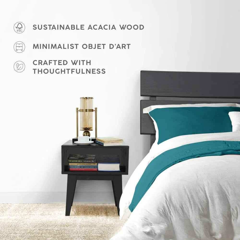 [Buy 1 Get 1] Aurora Solid Wood Bed Frame & Nightstand Set