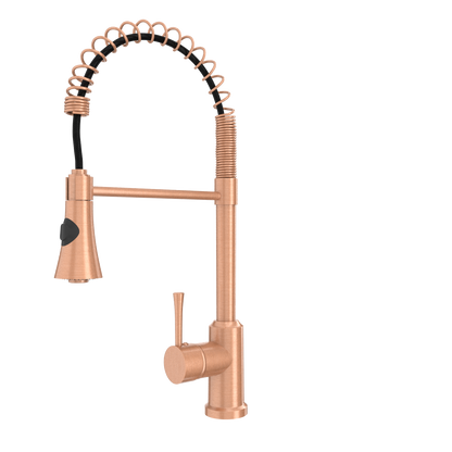 Copper Kitchen Faucet with Soap Dispenser, Single Handle Solid Brass High Arc Pull Down Sprayer Head Kitchen Sink Faucets with Deck Plate