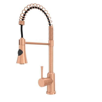 Copper Kitchen Faucet with Soap Dispenser, Single Handle Solid Brass High Arc Pull Down Sprayer Head Kitchen Sink Faucets with Deck Plate