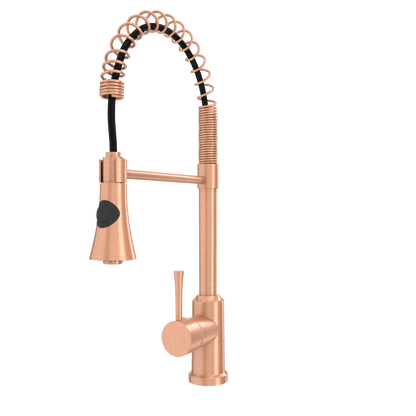 Copper Kitchen Faucet with Soap Dispenser, Single Handle Solid Brass High Arc Pull Down Sprayer Head Kitchen Sink Faucets with Deck Plate