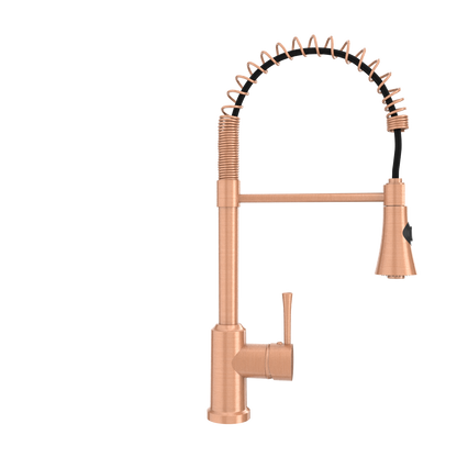 Copper Kitchen Faucet with Soap Dispenser, Single Handle Solid Brass High Arc Pull Down Sprayer Head Kitchen Sink Faucets with Deck Plate