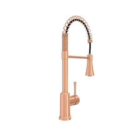Copper Kitchen Faucet with Soap Dispenser, Single Handle Solid Brass High Arc Pull Down Sprayer Head Kitchen Sink Faucets with Deck Plate
