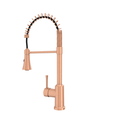 Copper Kitchen Faucet with Soap Dispenser, Single Handle Solid Brass High Arc Pull Down Sprayer Head Kitchen Sink Faucets with Deck Plate