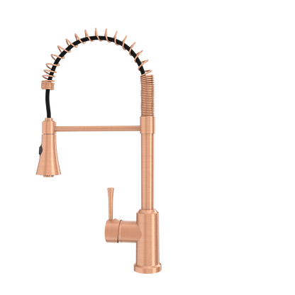 Copper Kitchen Faucet with Soap Dispenser, Single Handle Solid Brass High Arc Pull Down Sprayer Head Kitchen Sink Faucets with Deck Plate