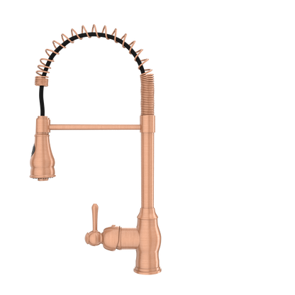 Copper Kitchen Faucet with Soap Dispenser, Single Handle Solid Brass High Arc Pull Down Sprayer Head Kitchen Sink Faucets with Deck Plate