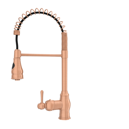 Copper Pre-Rinse Spring Kitchen Faucet, Single Level Solid Brass Kitchen Sink Faucets with Pull Down Sprayer - AK96518C
