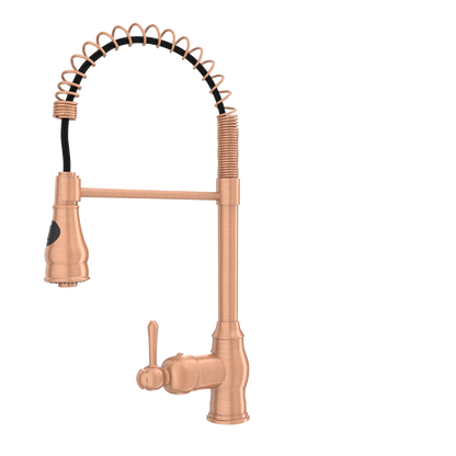 Copper Pre-Rinse Spring Kitchen Faucet, Single Level Solid Brass Kitchen Sink Faucets with Pull Down Sprayer - AK96518C