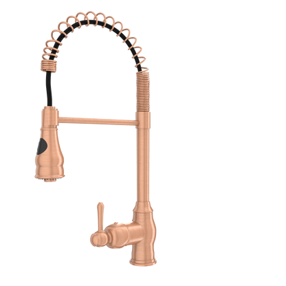 Copper Pre-Rinse Spring Kitchen Faucet, Single Level Solid Brass Kitchen Sink Faucets with Pull Down Sprayer - AK96518C