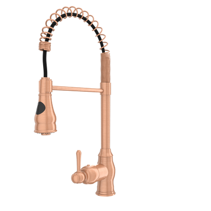 Copper Kitchen Faucet with Soap Dispenser, Single Handle Solid Brass High Arc Pull Down Sprayer Head Kitchen Sink Faucets with Deck Plate
