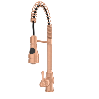 Copper Pre-Rinse Spring Kitchen Faucet, Single Level Solid Brass Kitchen Sink Faucets with Pull Down Sprayer - AK96518C