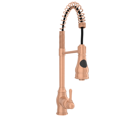 Copper Kitchen Faucet with Soap Dispenser, Single Handle Solid Brass High Arc Pull Down Sprayer Head Kitchen Sink Faucets with Deck Plate