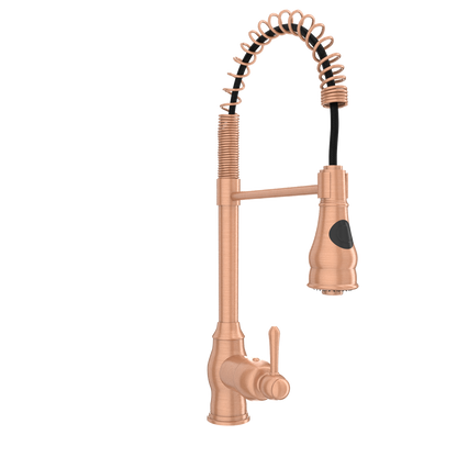 Copper Kitchen Faucet with Soap Dispenser, Single Handle Solid Brass High Arc Pull Down Sprayer Head Kitchen Sink Faucets with Deck Plate