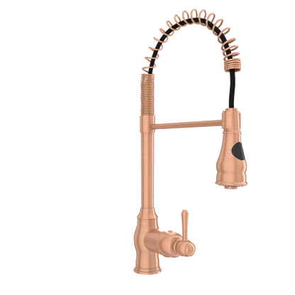 Copper Kitchen Faucet with Soap Dispenser, Single Handle Solid Brass High Arc Pull Down Sprayer Head Kitchen Sink Faucets with Deck Plate