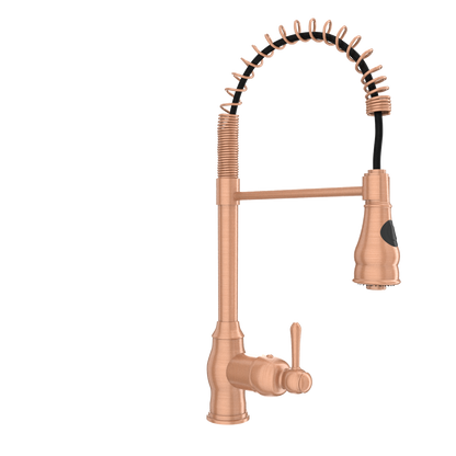 Copper Kitchen Faucet with Soap Dispenser, Single Handle Solid Brass High Arc Pull Down Sprayer Head Kitchen Sink Faucets with Deck Plate