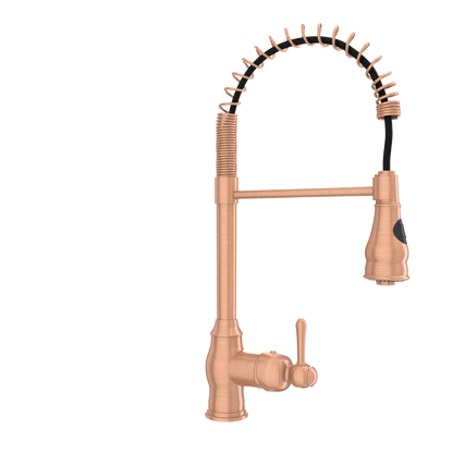 Copper Kitchen Faucet with Soap Dispenser, Single Handle Solid Brass High Arc Pull Down Sprayer Head Kitchen Sink Faucets with Deck Plate