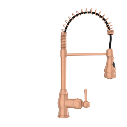 Copper Pre-Rinse Spring Kitchen Faucet, Single Level Solid Brass Kitchen Sink Faucets with Pull Down Sprayer - AK96518C