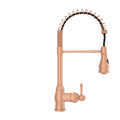Copper Kitchen Faucet with Soap Dispenser, Single Handle Solid Brass High Arc Pull Down Sprayer Head Kitchen Sink Faucets with Deck Plate