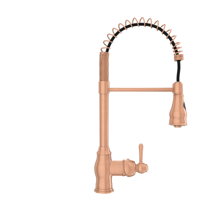 Copper Pre-Rinse Spring Kitchen Faucet, Single Level Solid Brass Kitchen Sink Faucets with Pull Down Sprayer - AK96518C