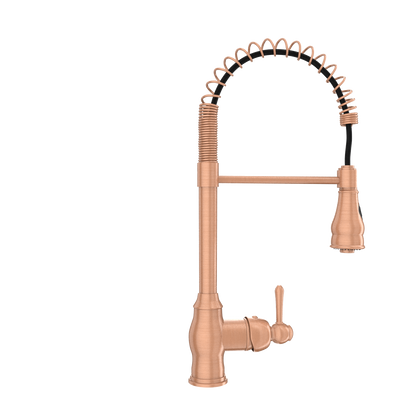 Copper Pre-Rinse Spring Kitchen Faucet, Single Level Solid Brass Kitchen Sink Faucets with Pull Down Sprayer - AK96518C