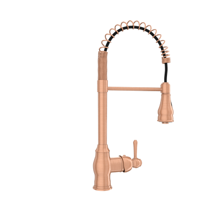 Copper Pre-Rinse Spring Kitchen Faucet, Single Level Solid Brass Kitchen Sink Faucets with Pull Down Sprayer - AK96518C
