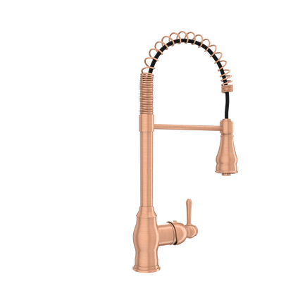 Copper Kitchen Faucet with Soap Dispenser, Single Handle Solid Brass High Arc Pull Down Sprayer Head Kitchen Sink Faucets with Deck Plate