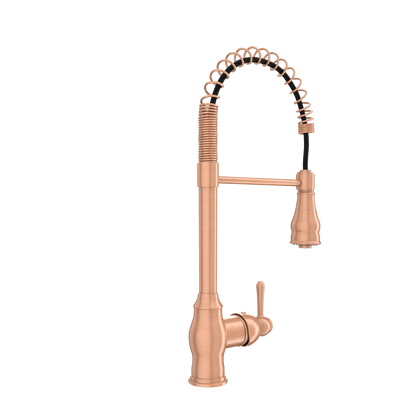 Copper Kitchen Faucet with Soap Dispenser, Single Handle Solid Brass High Arc Pull Down Sprayer Head Kitchen Sink Faucets with Deck Plate