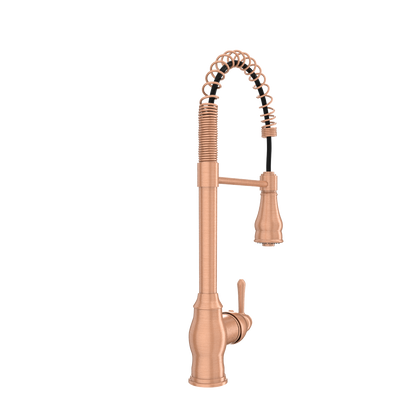 Copper Pre-Rinse Spring Kitchen Faucet, Single Level Solid Brass Kitchen Sink Faucets with Pull Down Sprayer - AK96518C