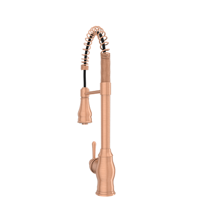 Copper Kitchen Faucet with Soap Dispenser, Single Handle Solid Brass High Arc Pull Down Sprayer Head Kitchen Sink Faucets with Deck Plate