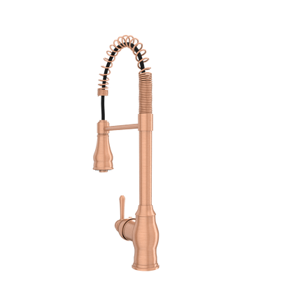 Copper Kitchen Faucet with Soap Dispenser, Single Handle Solid Brass High Arc Pull Down Sprayer Head Kitchen Sink Faucets with Deck Plate