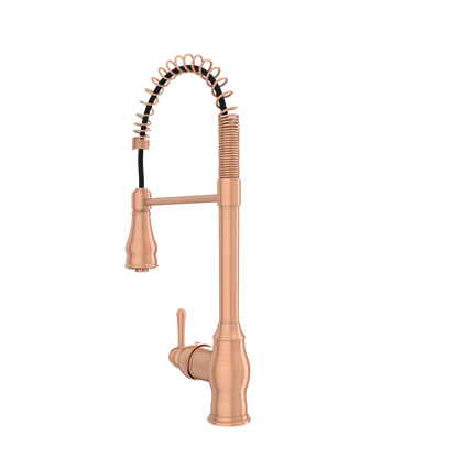 Copper Kitchen Faucet with Soap Dispenser, Single Handle Solid Brass High Arc Pull Down Sprayer Head Kitchen Sink Faucets with Deck Plate