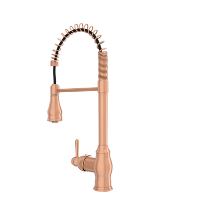 Copper Pre-Rinse Spring Kitchen Faucet, Single Level Solid Brass Kitchen Sink Faucets with Pull Down Sprayer - AK96518C