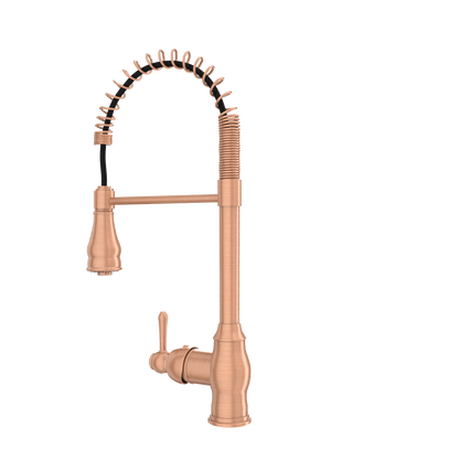 Copper Kitchen Faucet with Soap Dispenser, Single Handle Solid Brass High Arc Pull Down Sprayer Head Kitchen Sink Faucets with Deck Plate