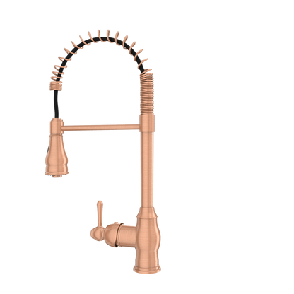 Copper Pre-Rinse Spring Kitchen Faucet, Single Level Solid Brass Kitchen Sink Faucets with Pull Down Sprayer - AK96518C