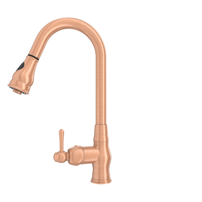 Copper Kitchen Faucet with Soap Dispenser, Single Handle Solid Brass High Arc Pull Down Sprayer Head Kitchen Sink Faucets with Deck Plate