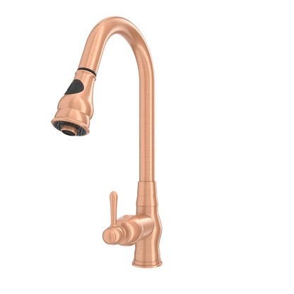 Copper Kitchen Faucet with Soap Dispenser, Single Handle Solid Brass High Arc Pull Down Sprayer Head Kitchen Sink Faucets with Deck Plate