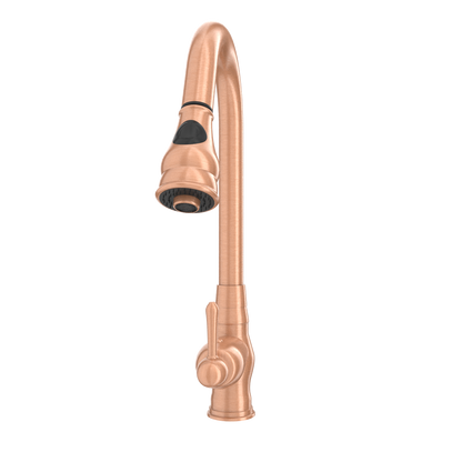 Copper Kitchen Faucet with Soap Dispenser, Single Handle Solid Brass High Arc Pull Down Sprayer Head Kitchen Sink Faucets with Deck Plate