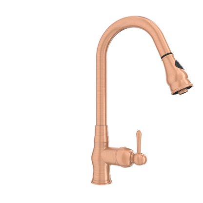 Copper Kitchen Faucet with Soap Dispenser, Single Handle Solid Brass High Arc Pull Down Sprayer Head Kitchen Sink Faucets with Deck Plate
