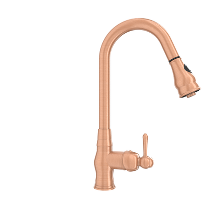 Copper Kitchen Faucet with Soap Dispenser, Single Handle Solid Brass High Arc Pull Down Sprayer Head Kitchen Sink Faucets with Deck Plate