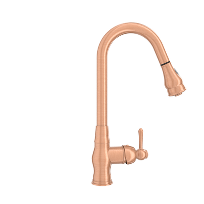 Copper Kitchen Faucet with Soap Dispenser, Single Handle Solid Brass High Arc Pull Down Sprayer Head Kitchen Sink Faucets with Deck Plate