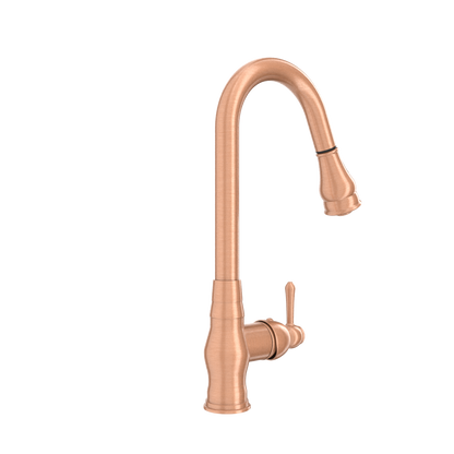 Copper Kitchen Faucet with Soap Dispenser, Single Handle Solid Brass High Arc Pull Down Sprayer Head Kitchen Sink Faucets with Deck Plate