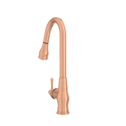 Copper Kitchen Faucet with Soap Dispenser, Single Handle Solid Brass High Arc Pull Down Sprayer Head Kitchen Sink Faucets with Deck Plate