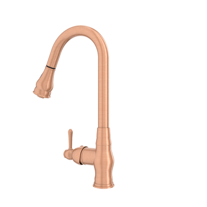 Copper Kitchen Faucet with Soap Dispenser, Single Handle Solid Brass High Arc Pull Down Sprayer Head Kitchen Sink Faucets with Deck Plate
